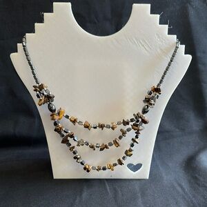Hematite and stone Multi-Strand Beaded Necklace. 19 inch total length. NWOT